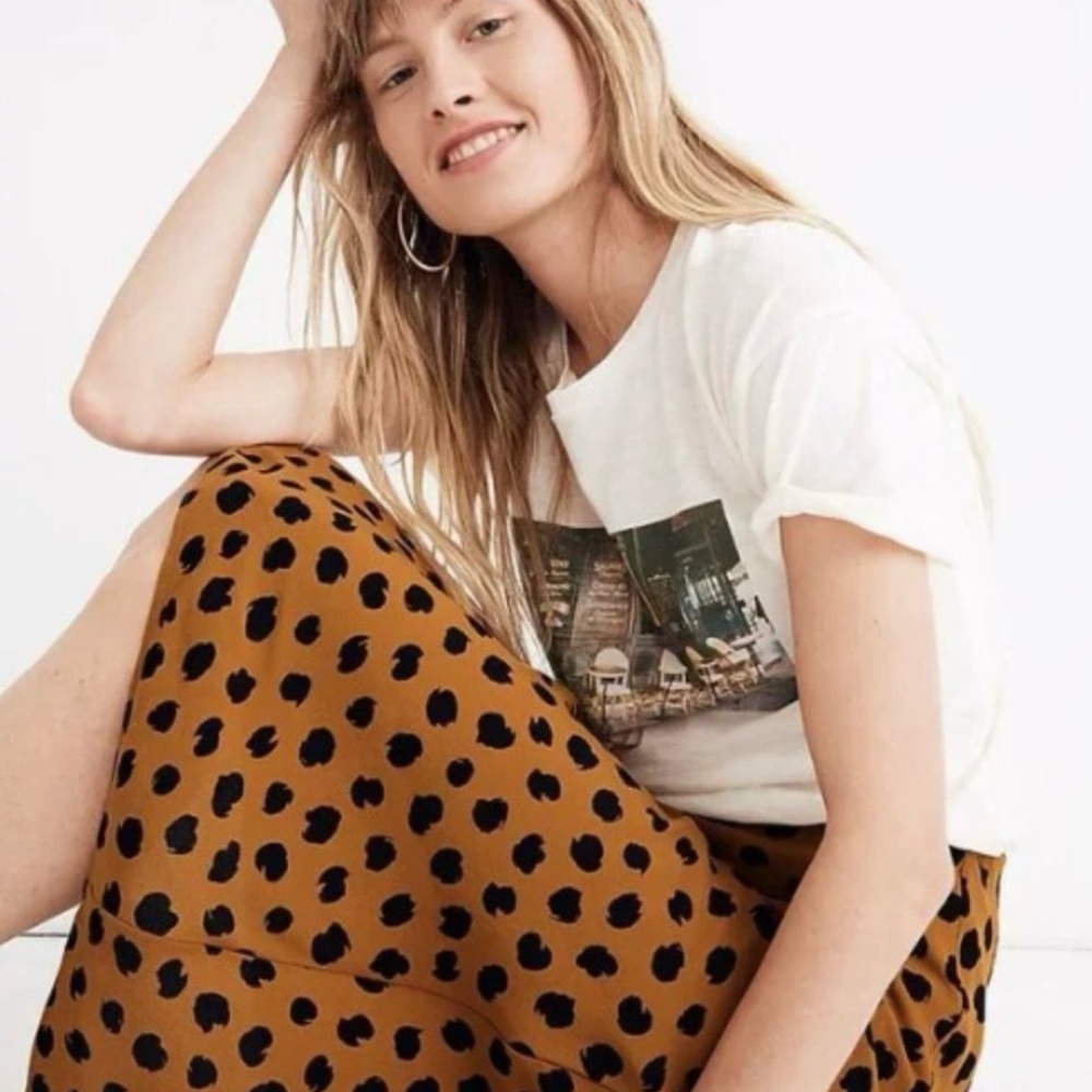 Madewell Midi Slip Skirt Black Brown Animal Painted Spots Size 00 Retail $98.00